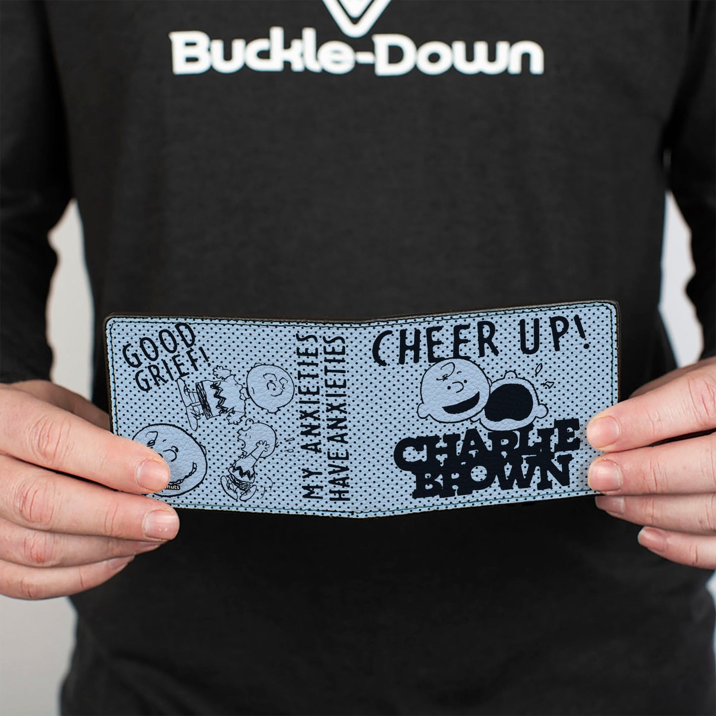Bi-Fold Wallet - CHARLIE BROWN Poses and Quotes Light Blue/Black