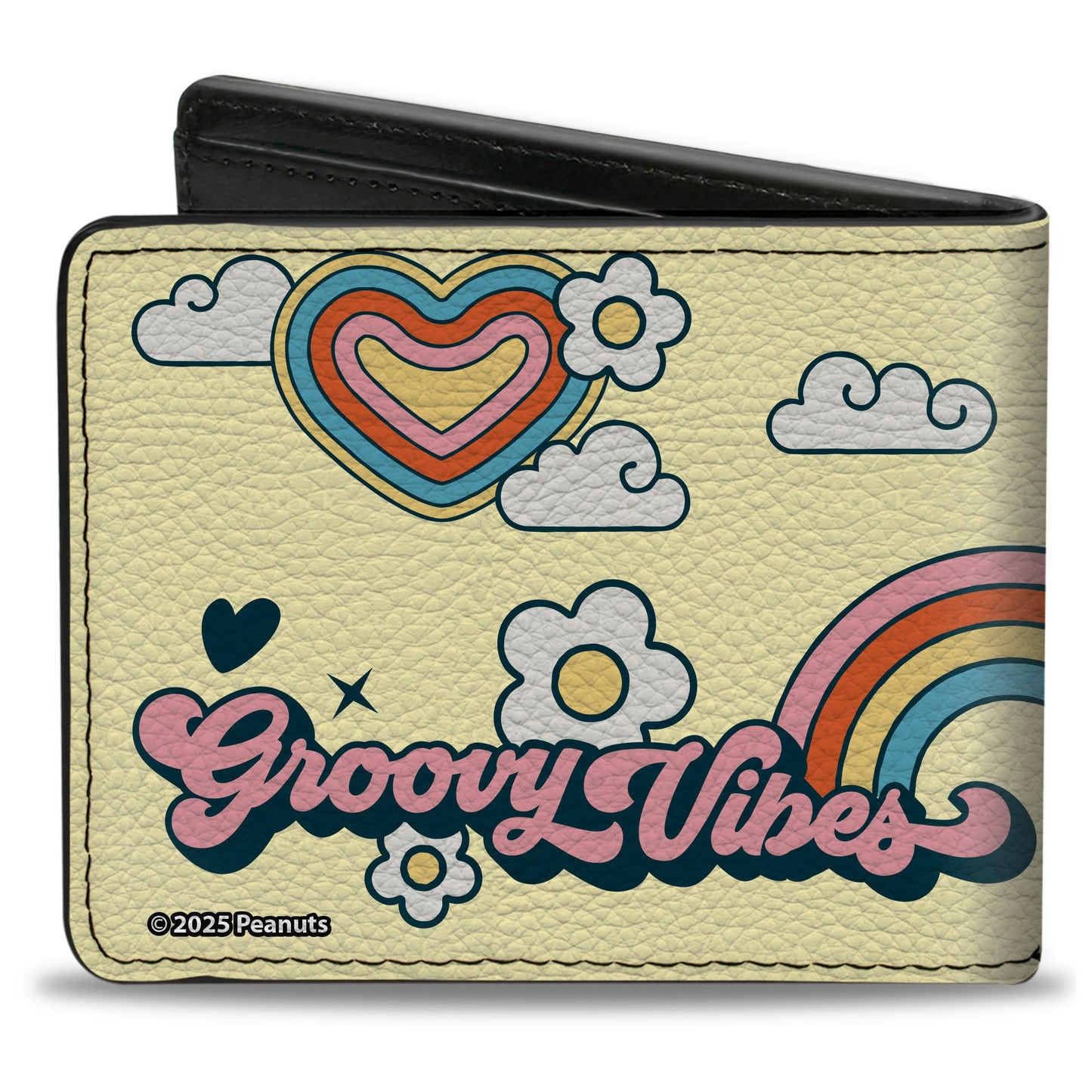 Bi-Fold Wallet - Peanuts Snoopy Flying Ace and Woodstock GROOVY Quotes Collage Yellow