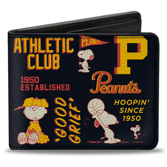 Bi-Fold Wallet - PEANUTS ATHLETIC CLUB Varsity Poses and Quotes Collage Black/Red/Yellow