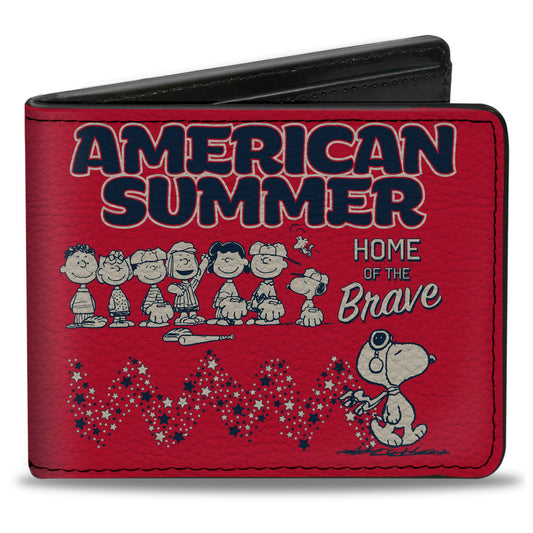 Bi-Fold Wallet - Peanuts Gang AMERICAN SUMMER Poses Red/Blue/White