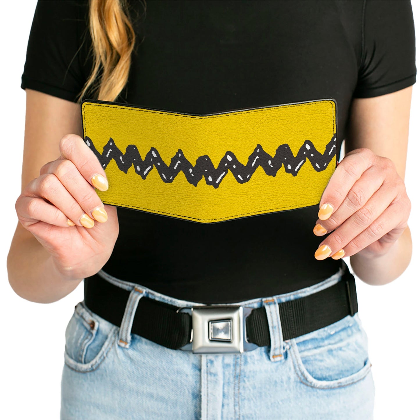 Bi-Fold Wallet - Peanuts Charlie Brown Zig Zag Stripe Yellow/Black