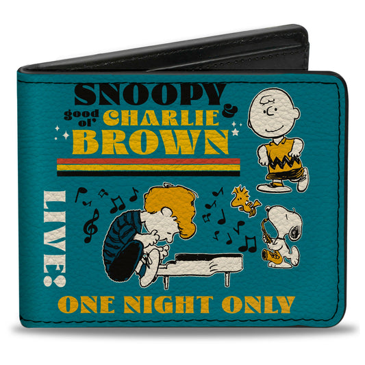 Bi-Fold Wallet - Peanuts Gang DANCE MUSIC Poses and Quotes Blue/Multi Color
