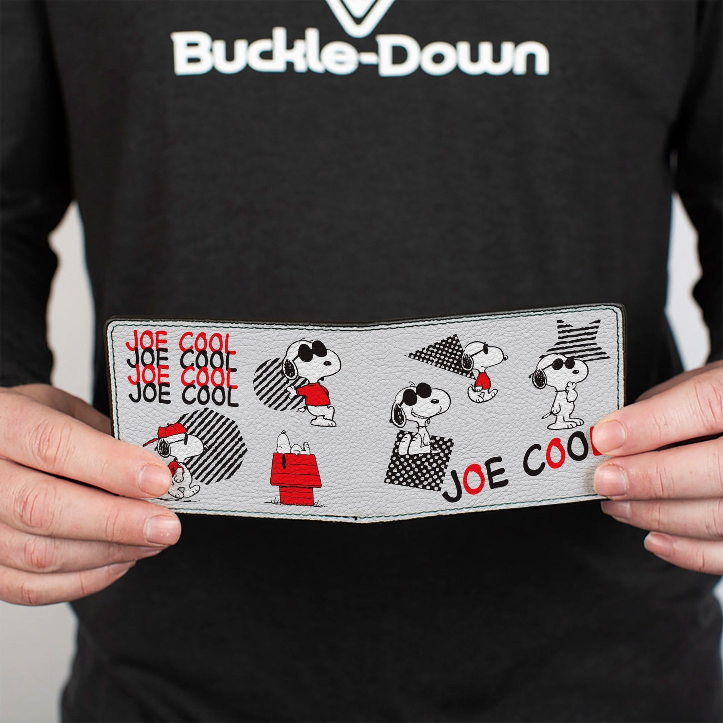 Bi-Fold Wallet - Peanuts JOE COOL Snoopy Poses and Text Gray/Black/Red/White