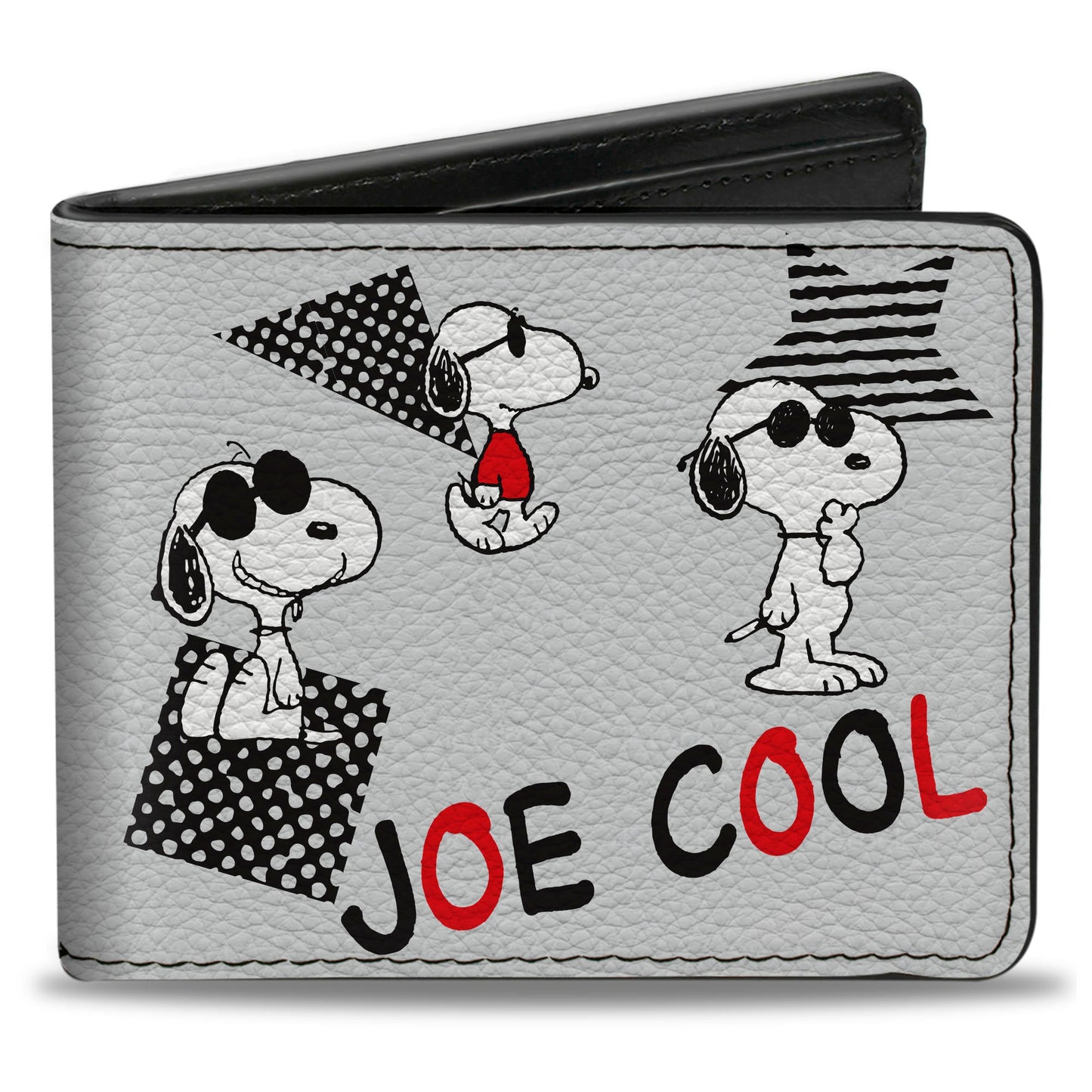 Bi-Fold Wallet - Peanuts JOE COOL Snoopy Poses and Text Gray/Black/Red/White