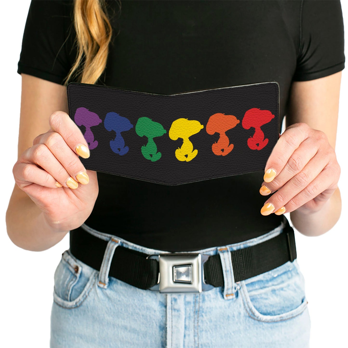 Bi-Fold Wallet - Peanuts Snoopy Silhouette Pose Black/Rainbow Multi Color