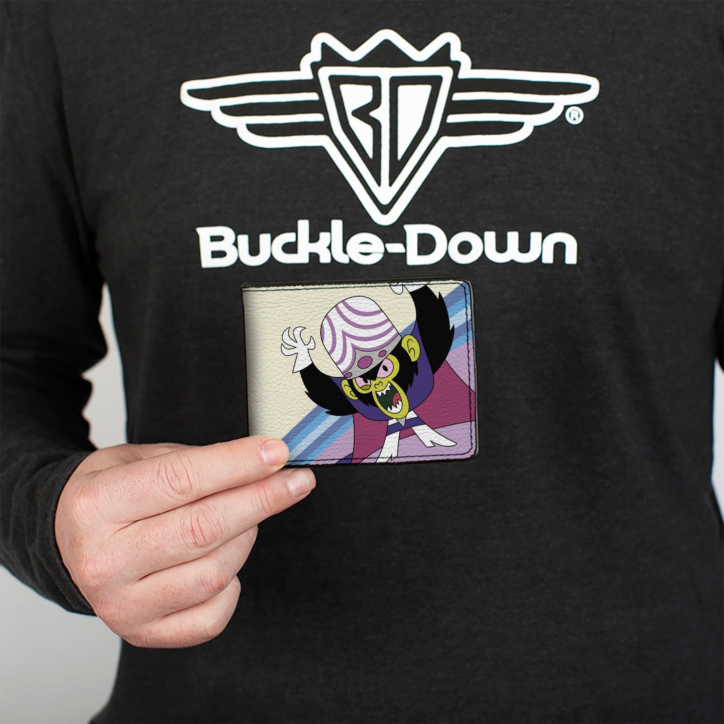 Bi-Fold Wallet - The Powerpuff Girls Mojo Jojo Pose and Text Ivory/Blues