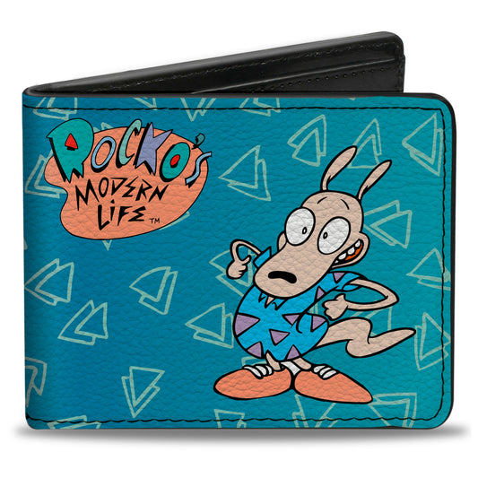Bi-Fold Wallet - ROCKO'S MODERN LIFE Happy + Sad Poses Blues White
