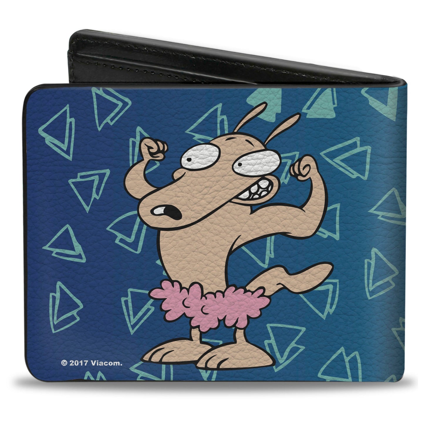 Bi-Fold Wallet - Rocko & Spunky Pose2 + Icon Sketches Logo Turquoise White