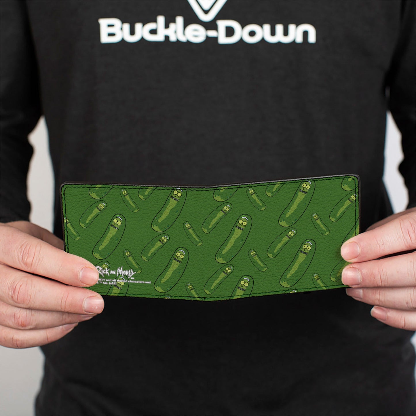 Bi-Fold Wallet - Rick and Morty Pickle Rick Pose Scattered Greens