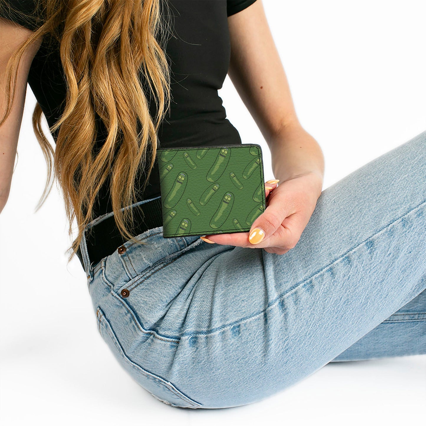 Bi-Fold Wallet - Rick and Morty Pickle Rick Pose Scattered Greens