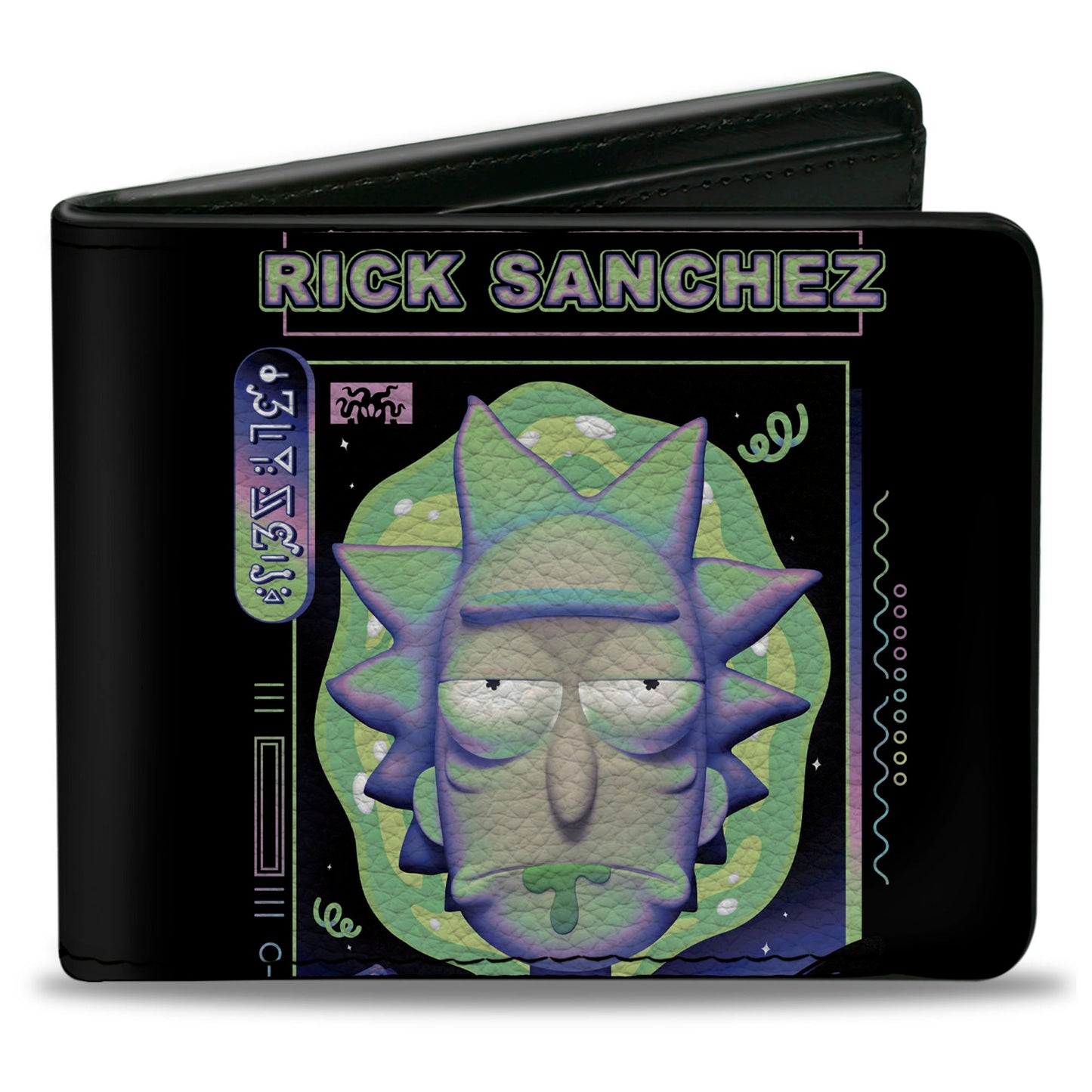 Bi-Fold Wallet - Rick and Morty RICK SANCHEZ Drooling Face Close-Up Black Greens