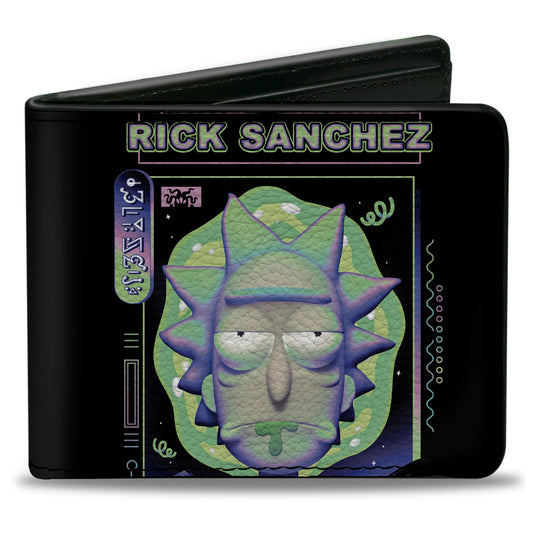 Bi-Fold Wallet - Rick and Morty RICK SANCHEZ Drooling Face Close-Up Black Greens