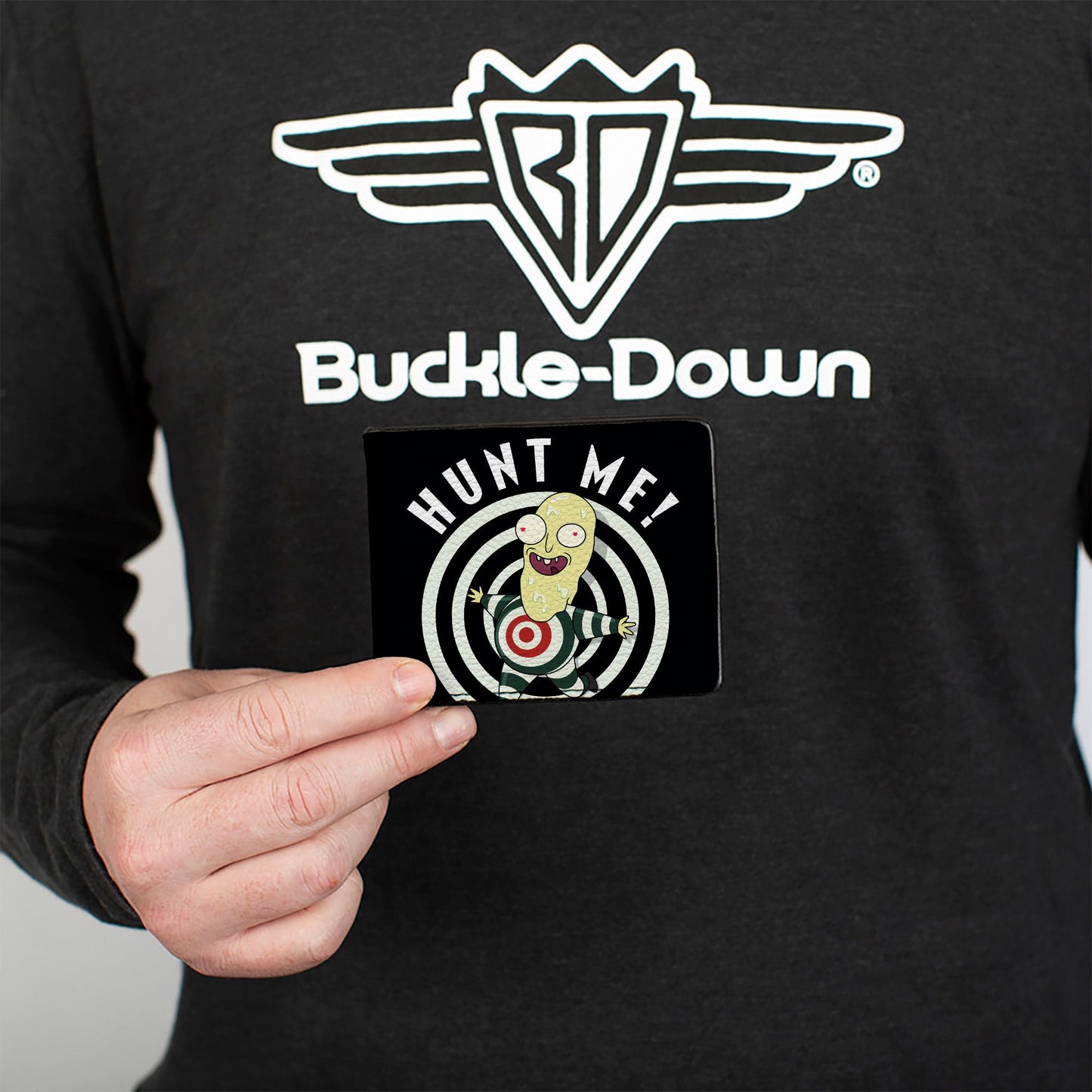 Bi-Fold Wallet - Rick and Morty Mr. Always Wants to Be Hunted HURT ME Pose Black/White