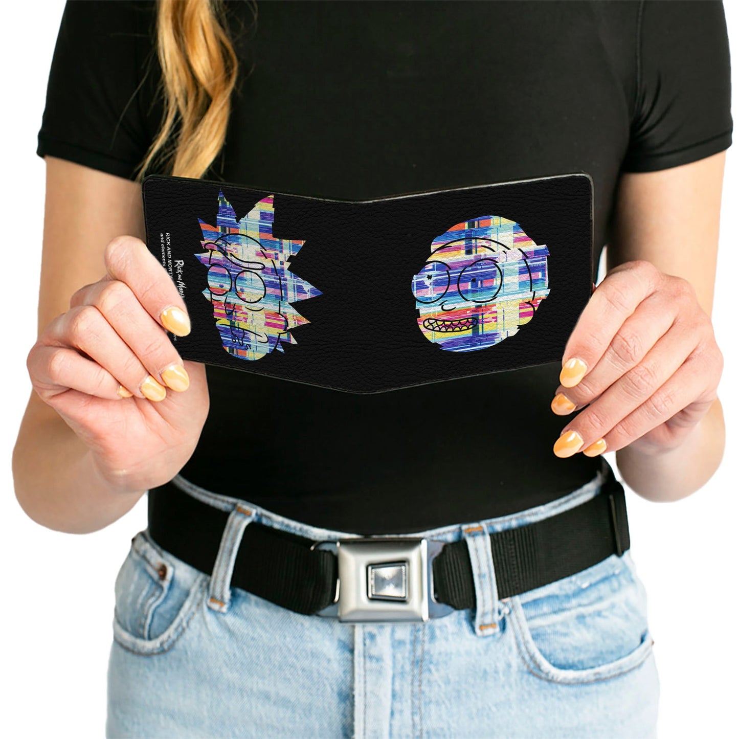 Bi-Fold Wallet - Rick and Morty Static Faces Black/Multi Color