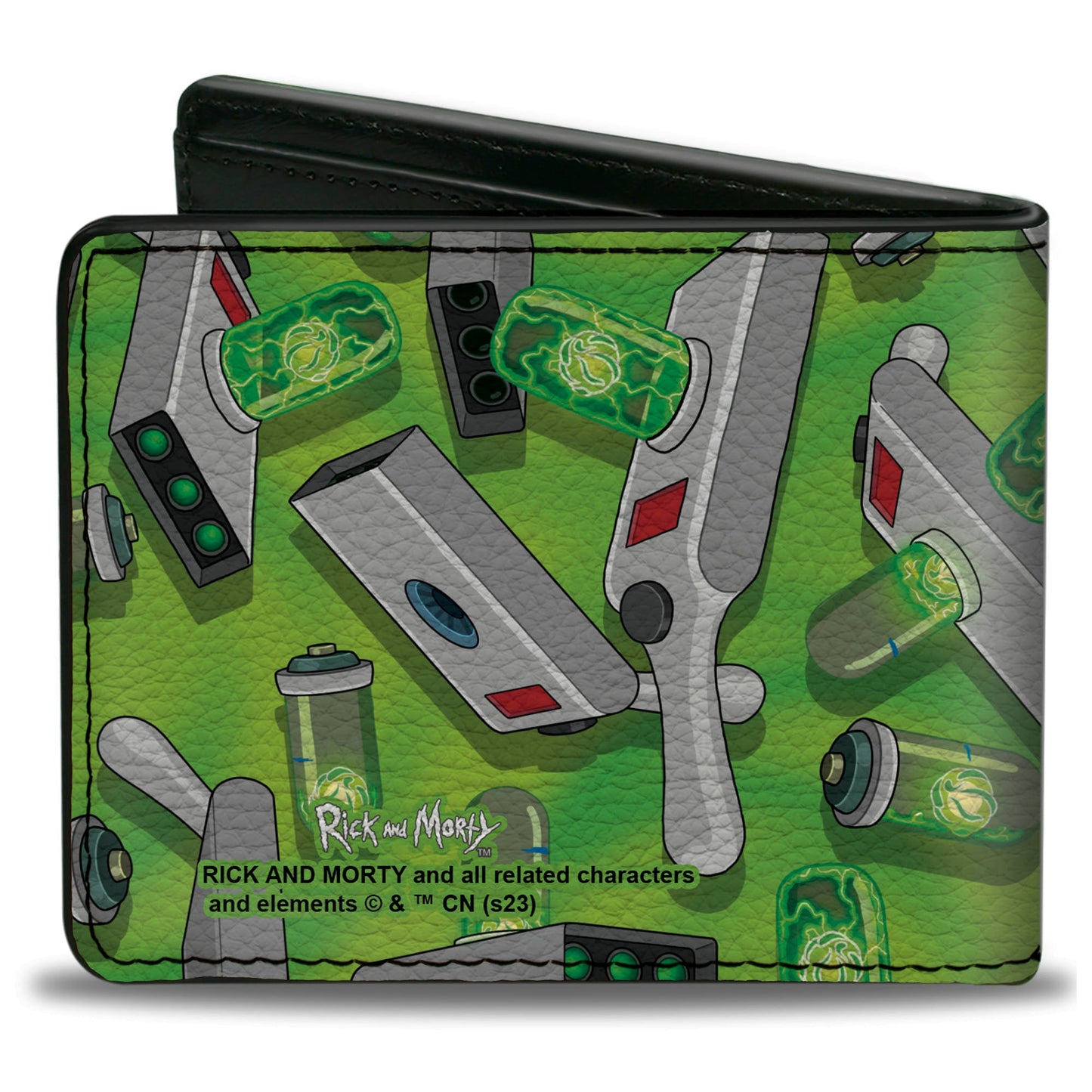 Bi-Fold Wallet - Rick and Morty Portal Gun Collage Greens