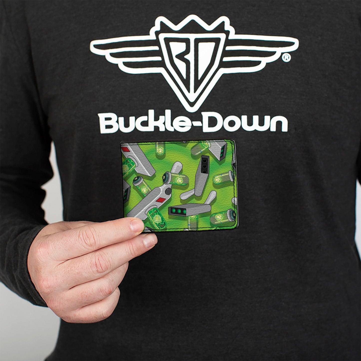 Bi-Fold Wallet - Rick and Morty Portal Gun Collage Greens