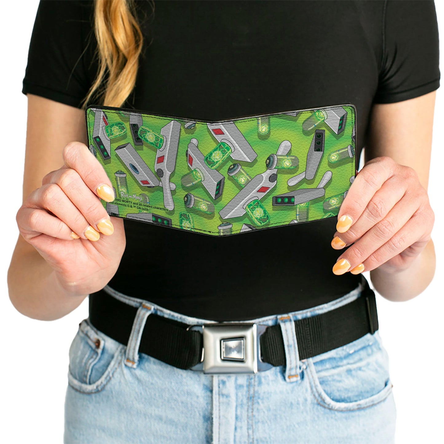 Bi-Fold Wallet - Rick and Morty Portal Gun Collage Greens