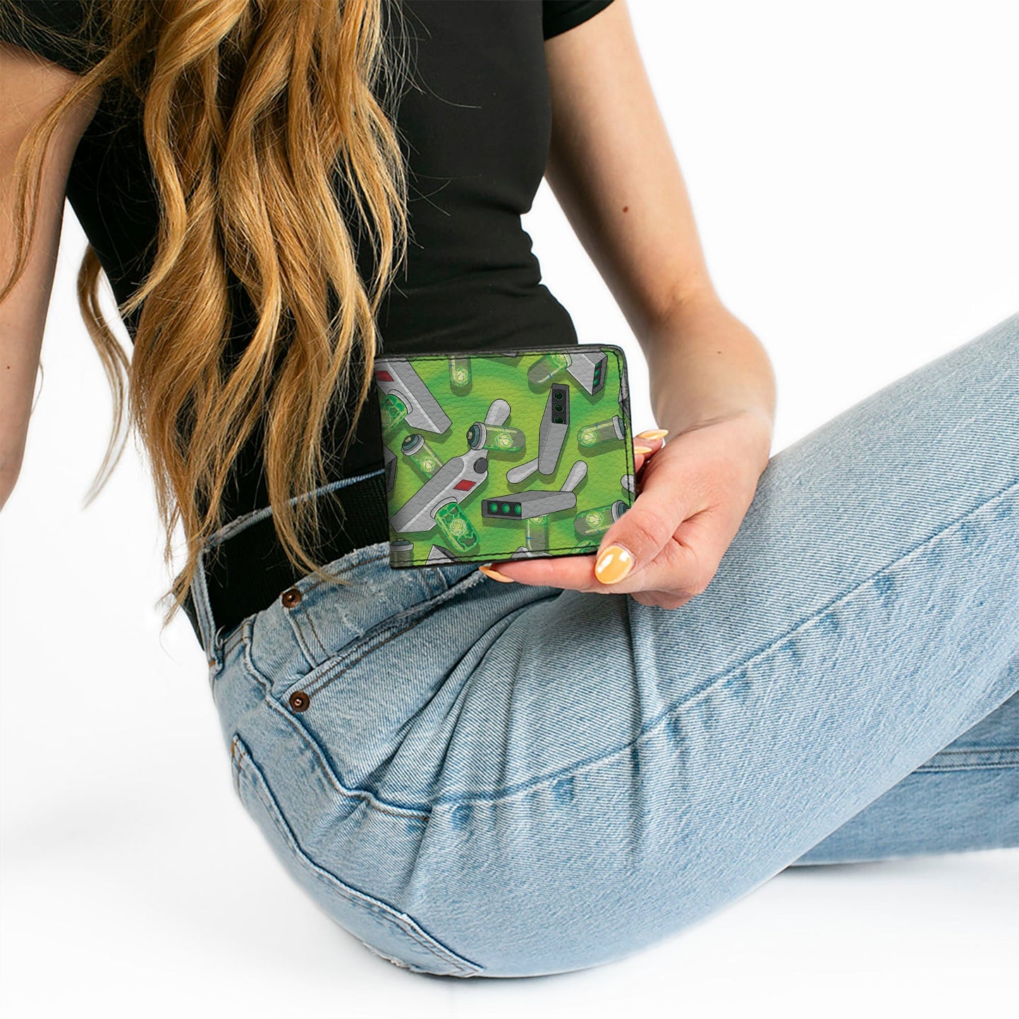 Bi-Fold Wallet - Rick and Morty Portal Gun Collage Greens