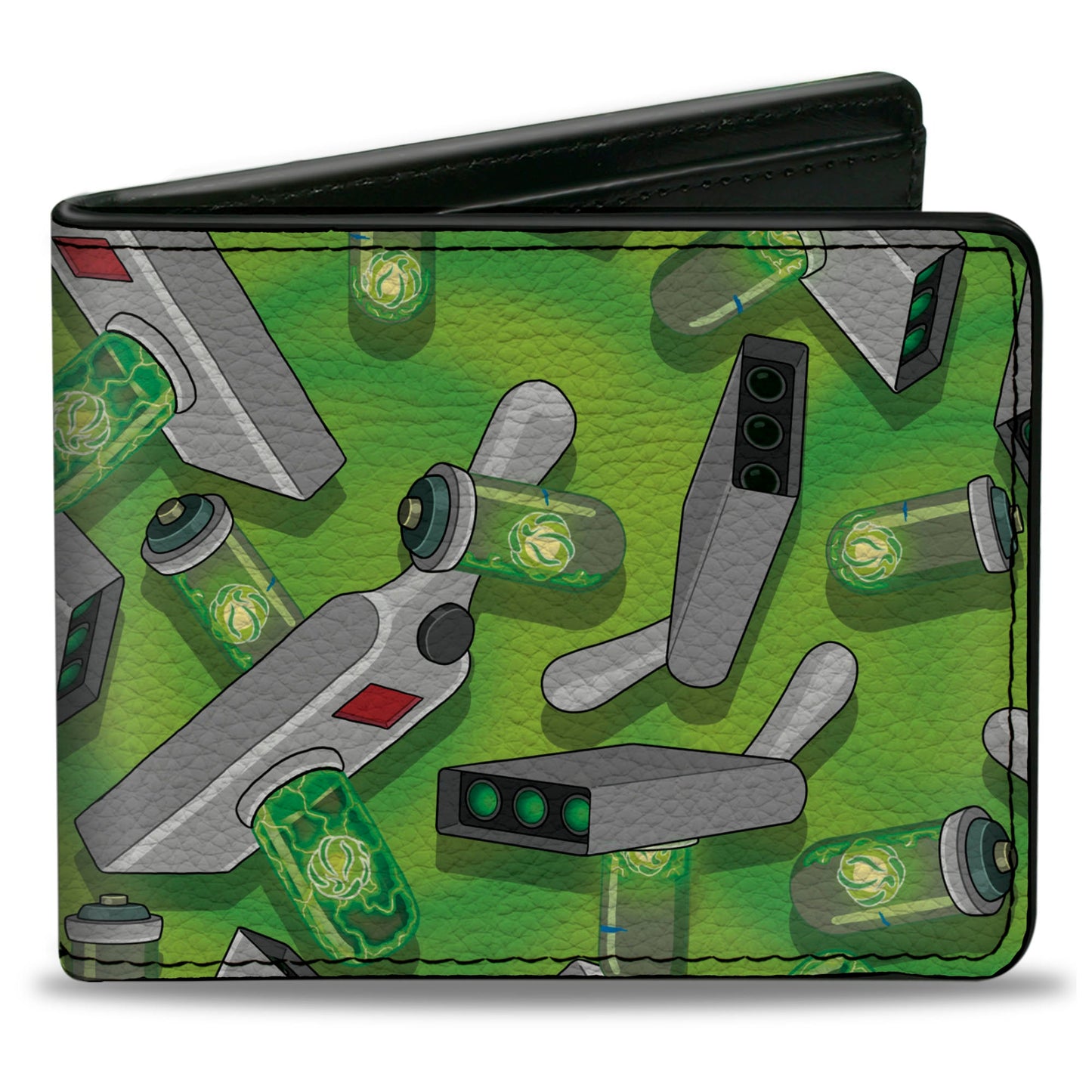 Bi-Fold Wallet - Rick and Morty Portal Gun Collage Greens