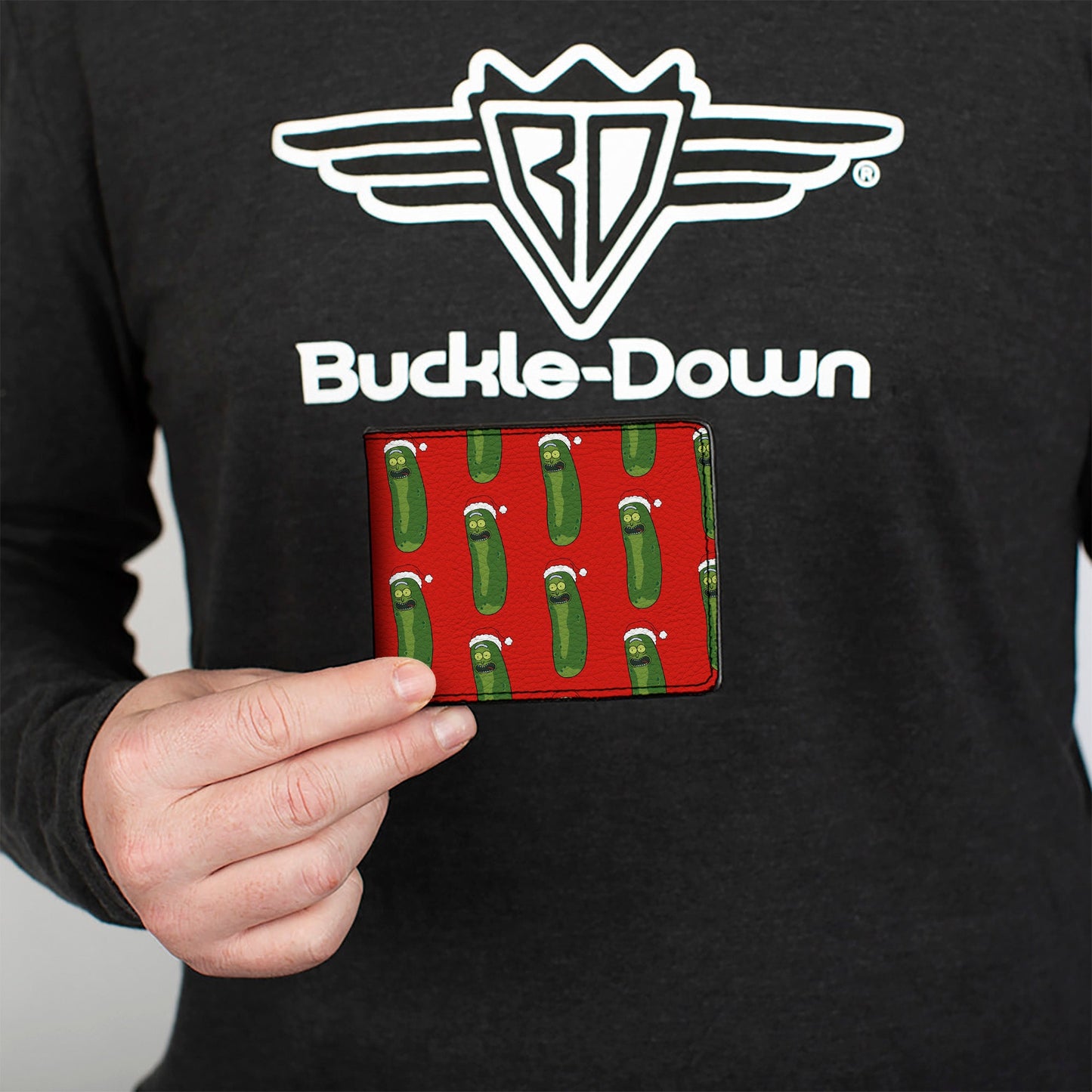 Bi-Fold Wallet - Rick and Morty Holiday Pickle Rick Santa Clause Pose Red