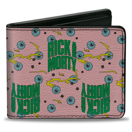 Bi-Fold Wallet - RICK AND MORTY Text and Eyeballs Pink/Green