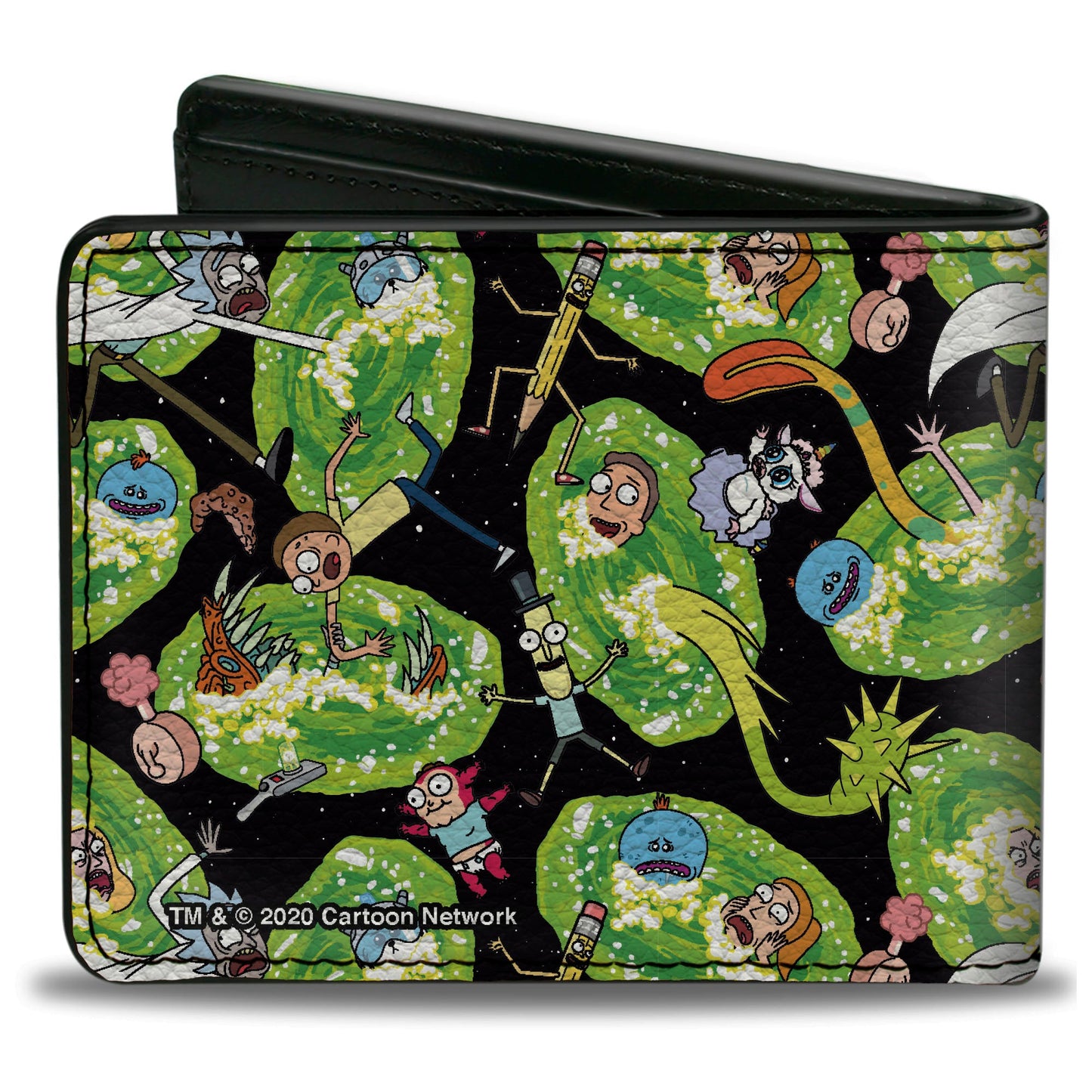 Bi-Fold Wallet - Rick and Morty Portal Multi Character Scattered Black/Green