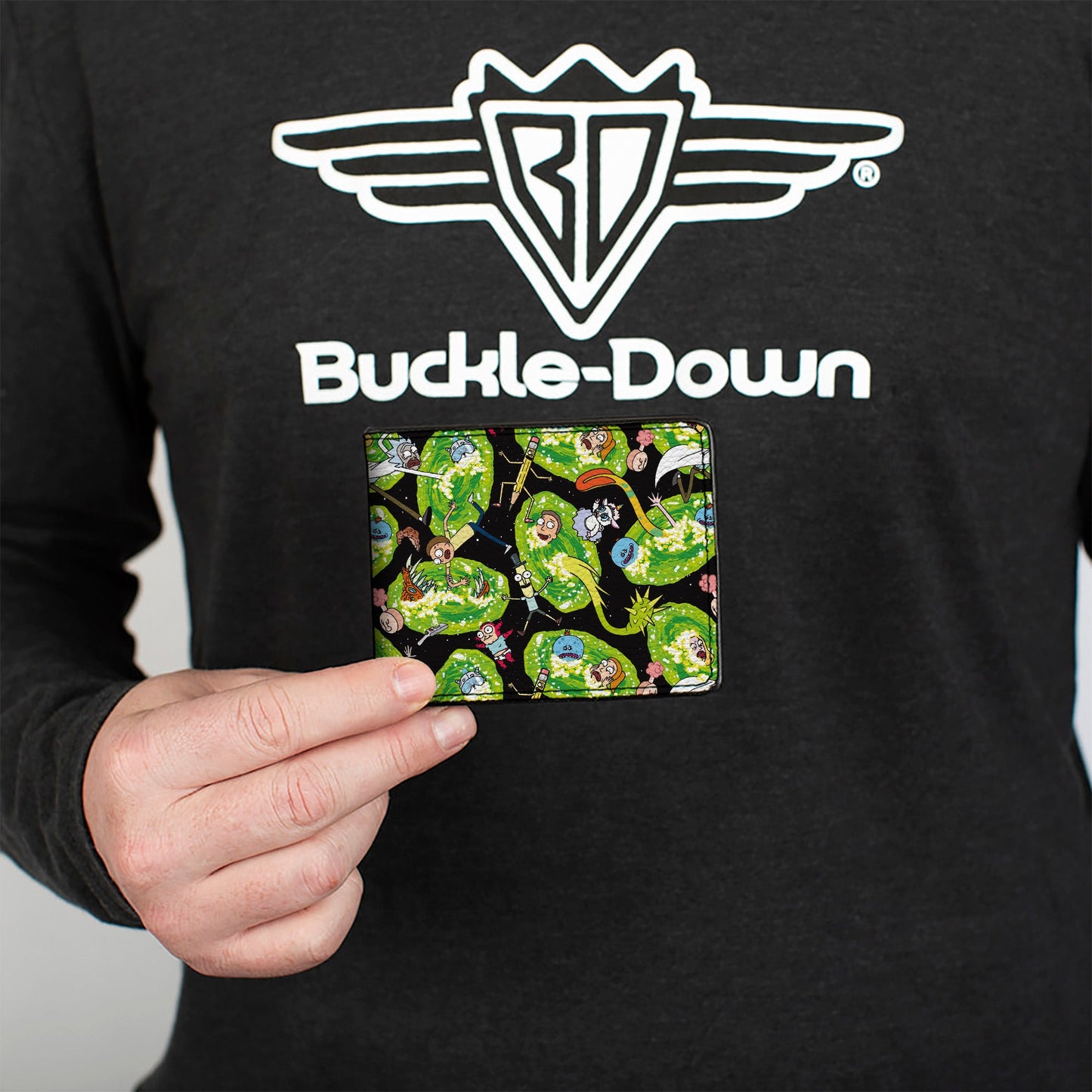 Bi-Fold Wallet - Rick and Morty Portal Multi Character Scattered Black/Green