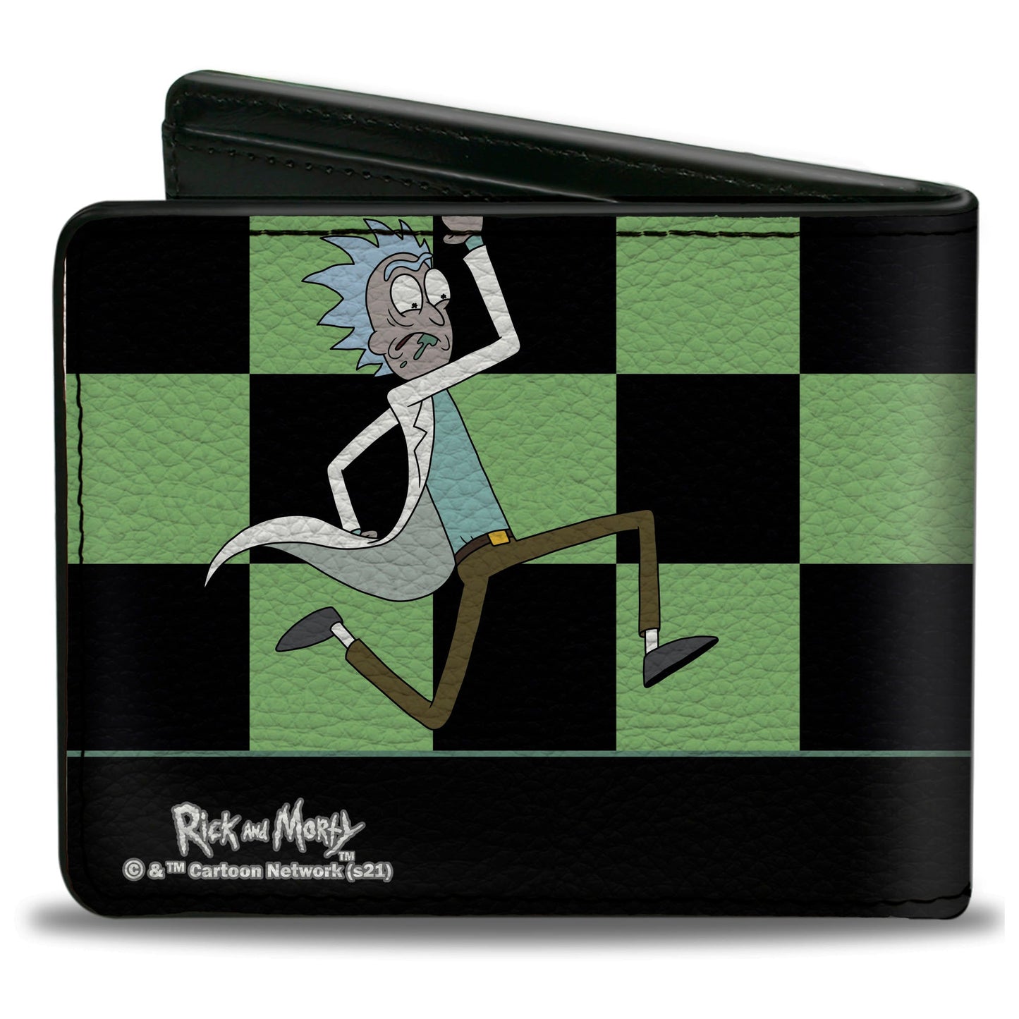 Bi-Fold Wallet - RICK AND MORTY Rick Running Pose Checker Black/Green