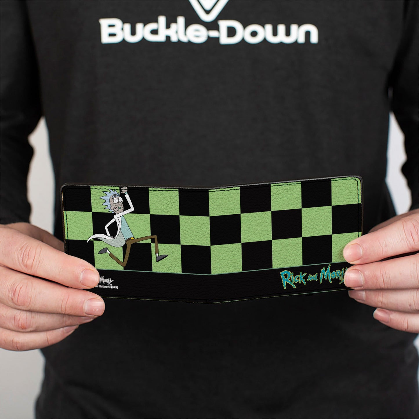 Bi-Fold Wallet - RICK AND MORTY Rick Running Pose Checker Black/Green