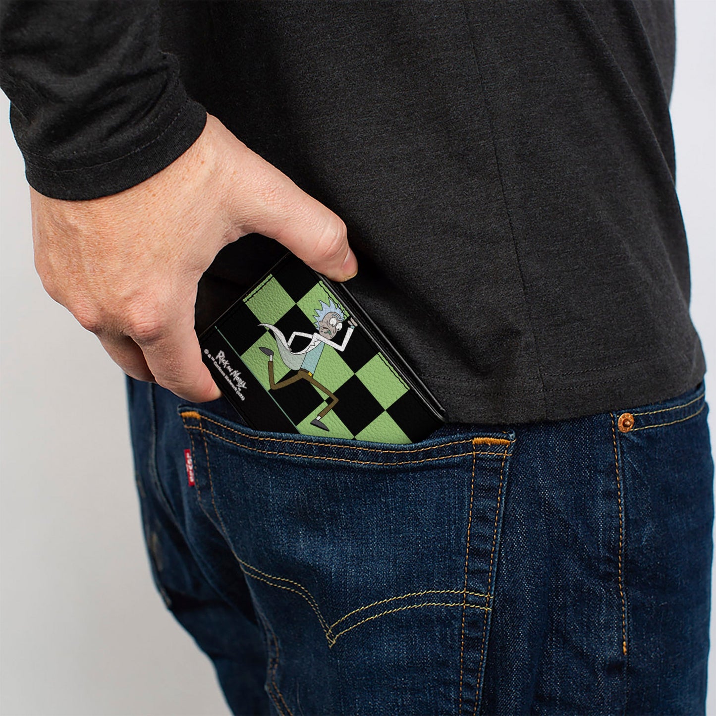 Bi-Fold Wallet - RICK AND MORTY Rick Running Pose Checker Black/Green