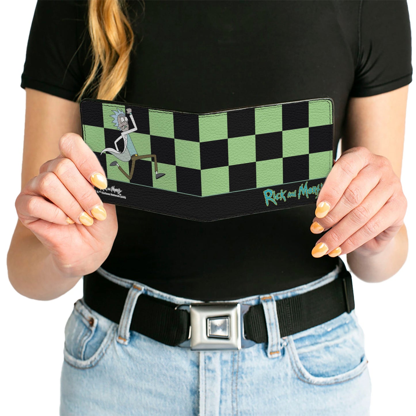 Bi-Fold Wallet - RICK AND MORTY Rick Running Pose Checker Black/Green