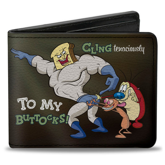 Bi-Fold Wallet - Powdered Toastman CLING TENACIOUSLY TO MY BUTTOCKS! + REN AND STIMPY Logo Black