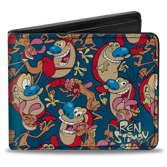 Bi-Fold Wallet - REN AND STIMPY Multi-Pose Collage Blue