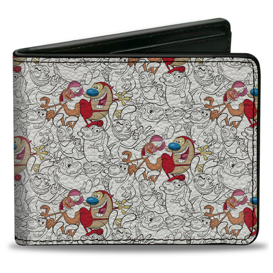 Bi-Fold Wallet - The Ren & Stimpy Show Poses Collage Outline Full Color