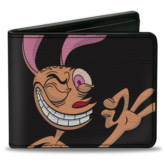Bi-Fold Wallet - The Ren & Stimpy Show Ren Winking Pose CLOSE-UP + Logo Black