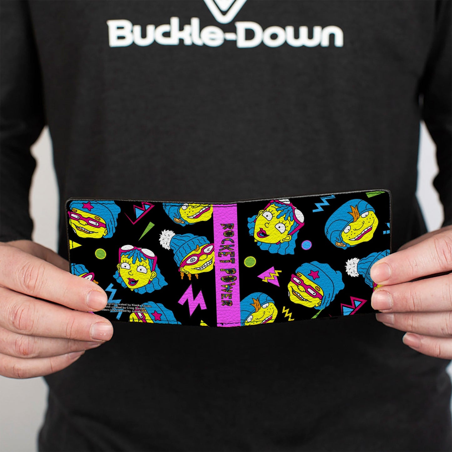 Bi-Fold Wallet - ROCKET POWER 4-Character Faces Scattered Black Multi Neon