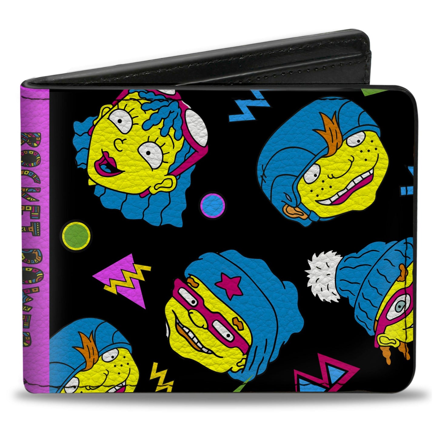 Bi-Fold Wallet - ROCKET POWER 4-Character Faces Scattered Black Multi Neon