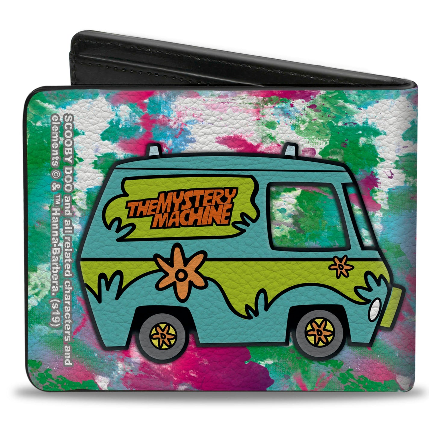 Bi-Fold Wallet - Scooby & Shaggy Smiling + Mystery Machine Splatter White Pinks Greens