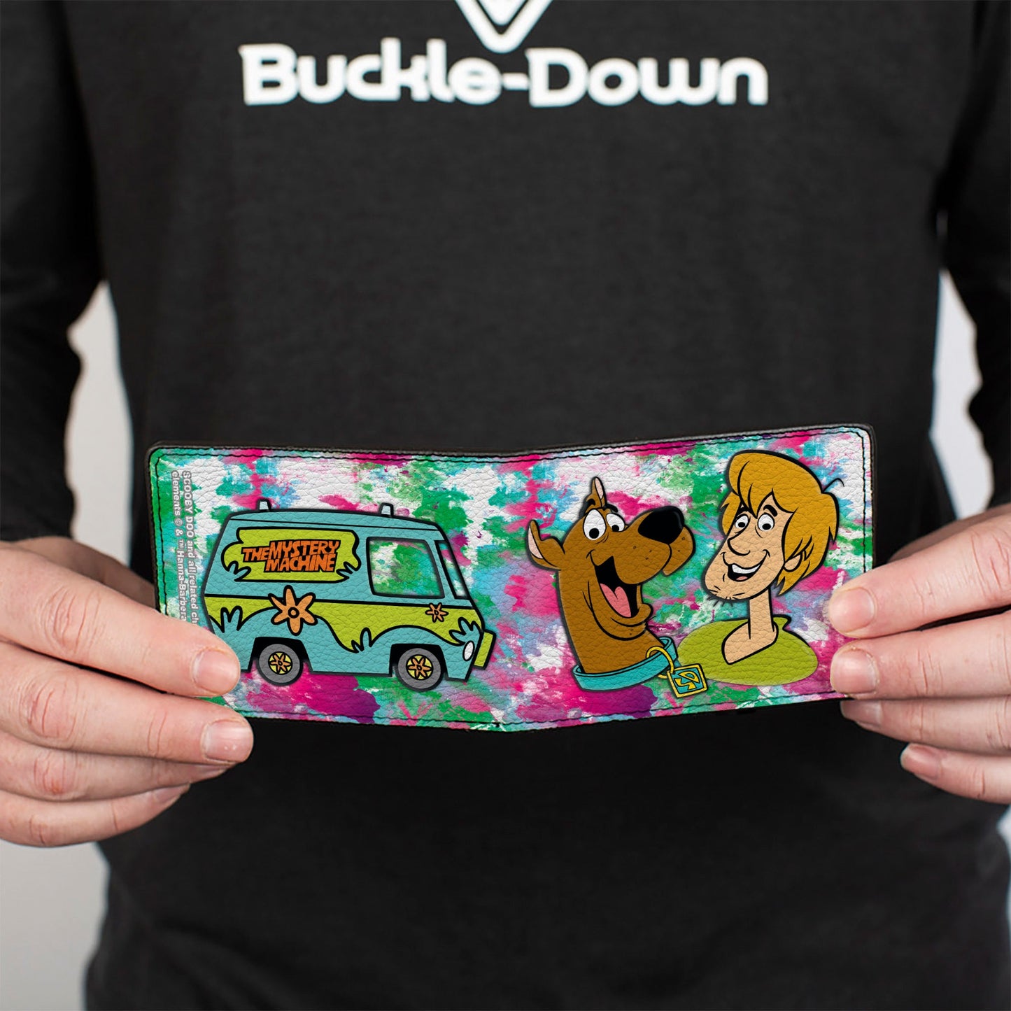 Bi-Fold Wallet - Scooby & Shaggy Smiling + Mystery Machine Splatter White Pinks Greens