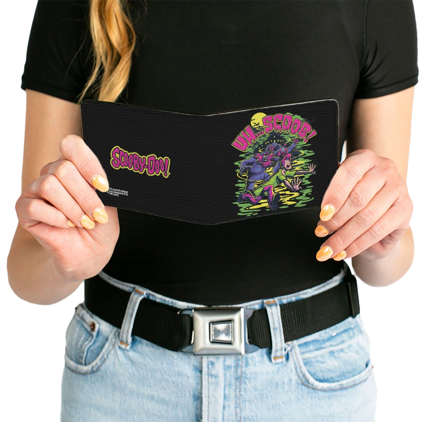Bi-Fold Wallet - Scooby-Doo Monsters Chasing Shaggy UH SCOOB! Pose Green Yellow Pink