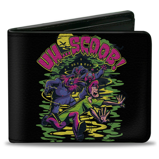 Bi-Fold Wallet - Scooby-Doo Monsters Chasing Shaggy UH SCOOB! Pose Green Yellow Pink