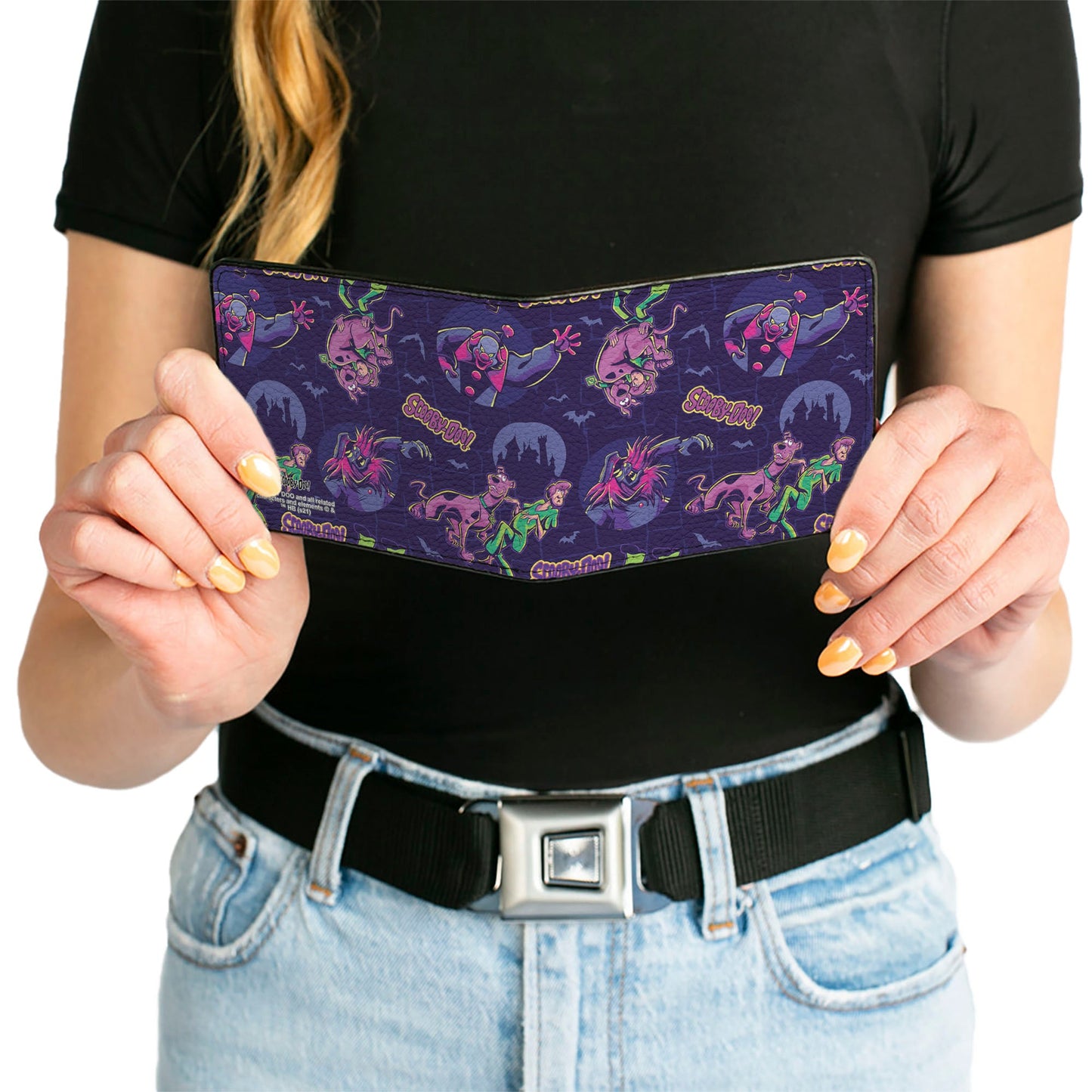 Bi-Fold Wallet - SCOOBY-DOO and Shaggy with Ghost Clown Poses Scattered Purples