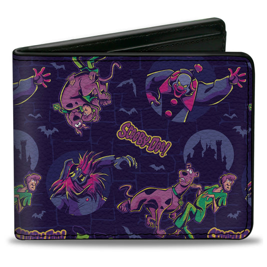 Bi-Fold Wallet - SCOOBY-DOO and Shaggy with Ghost Clown Poses Scattered Purples