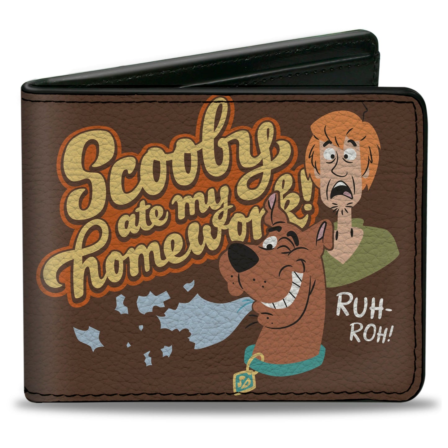 Bi-Fold Wallet - Scooby Doo and Shaggy SCOOBY ATE MY HOMEWORK Pose Brown