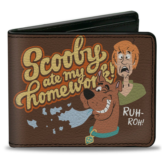 Bi-Fold Wallet - Scooby Doo and Shaggy SCOOBY ATE MY HOMEWORK Pose Brown