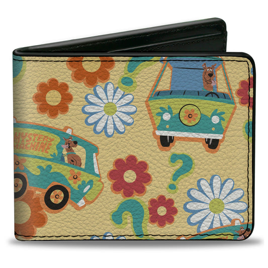 Bi-Fold Wallet - Scooby Doo Mystery Machine and Flowers Collage Cream