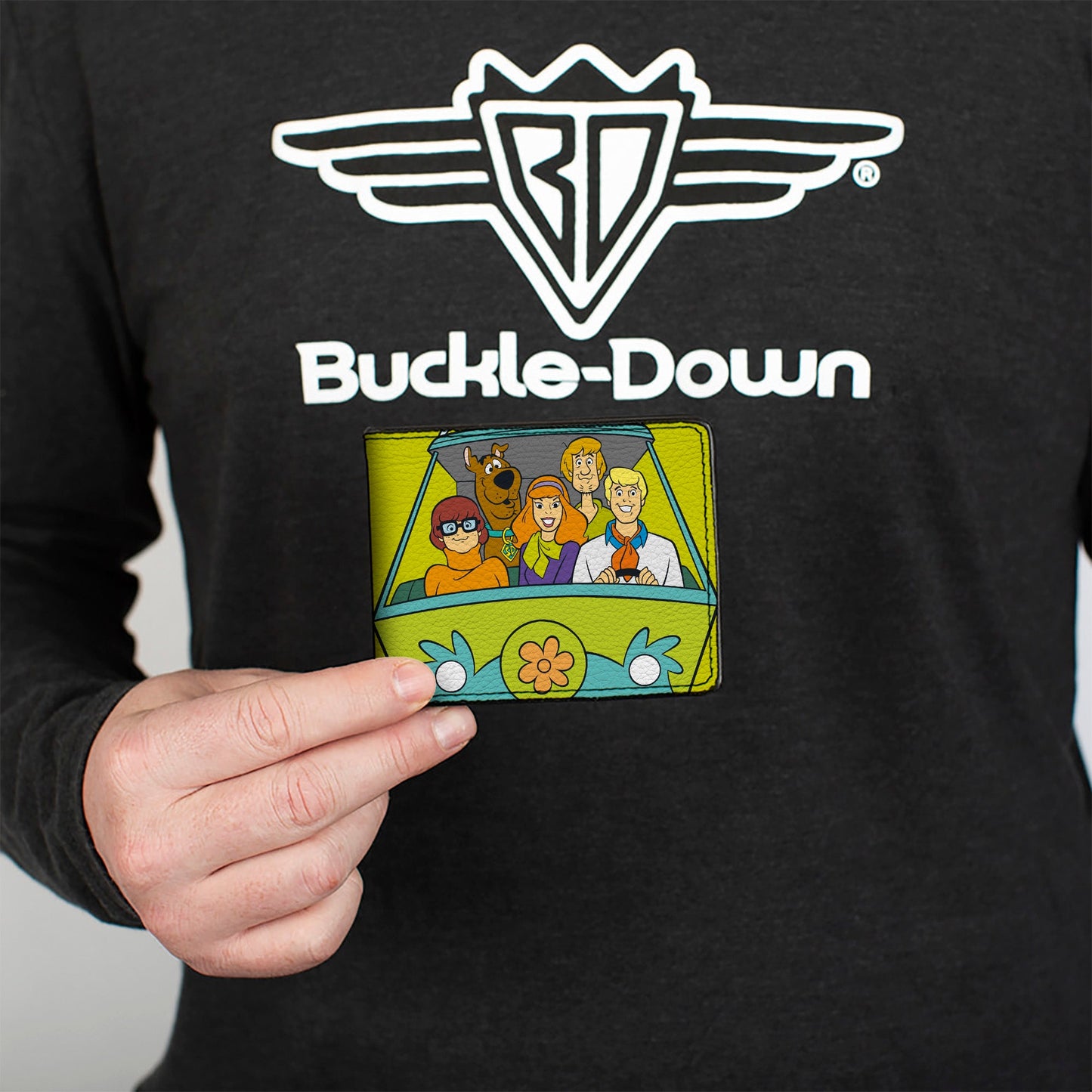 Bi-Fold Wallet - Scooby Doo Group Driving Mystery Machine Front Pose + Text Yellow