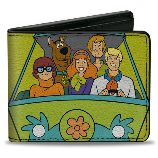 Bi-Fold Wallet - Scooby Doo Group Driving Mystery Machine Front Pose + Text Yellow