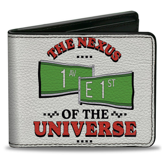 Bi-Fold Wallet - Seinfeld Street Signs THE NEXUS OF THE UNIVERSE + Logo White Black Red Green