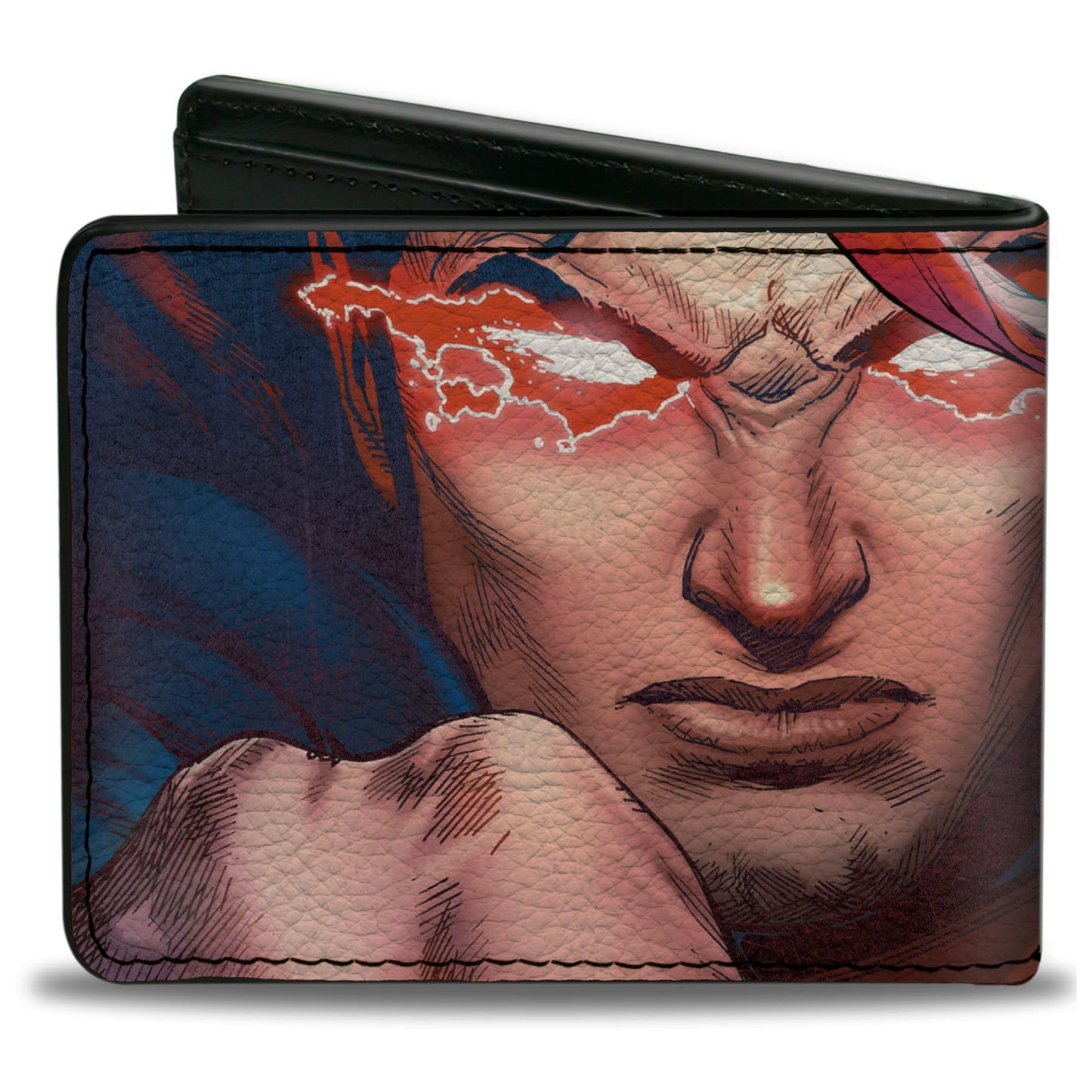 Bi-Fold Wallet - Superman Flying Pose Shield + Heat Vision Eyes Pose CLOSE-UP